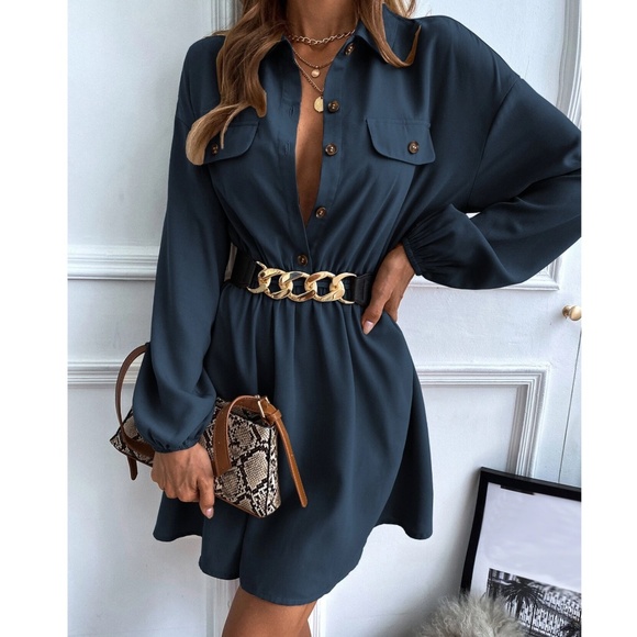 Classic Button Bishop Sleeve Oversized Shirt Dress - Picture 8 of 11